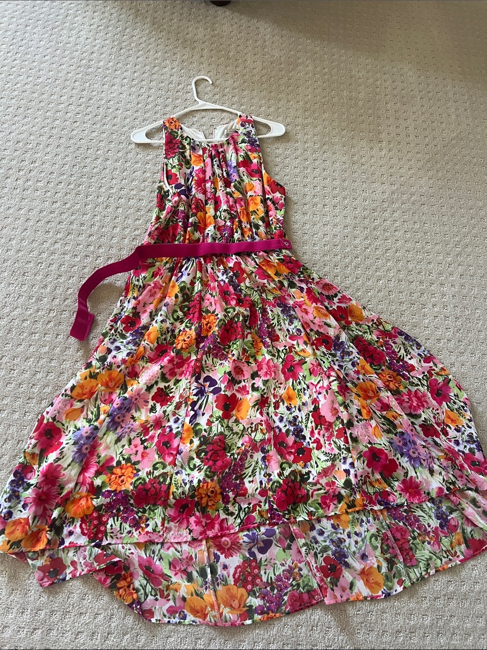 Floral Halter Casual Dress with Pink Belt